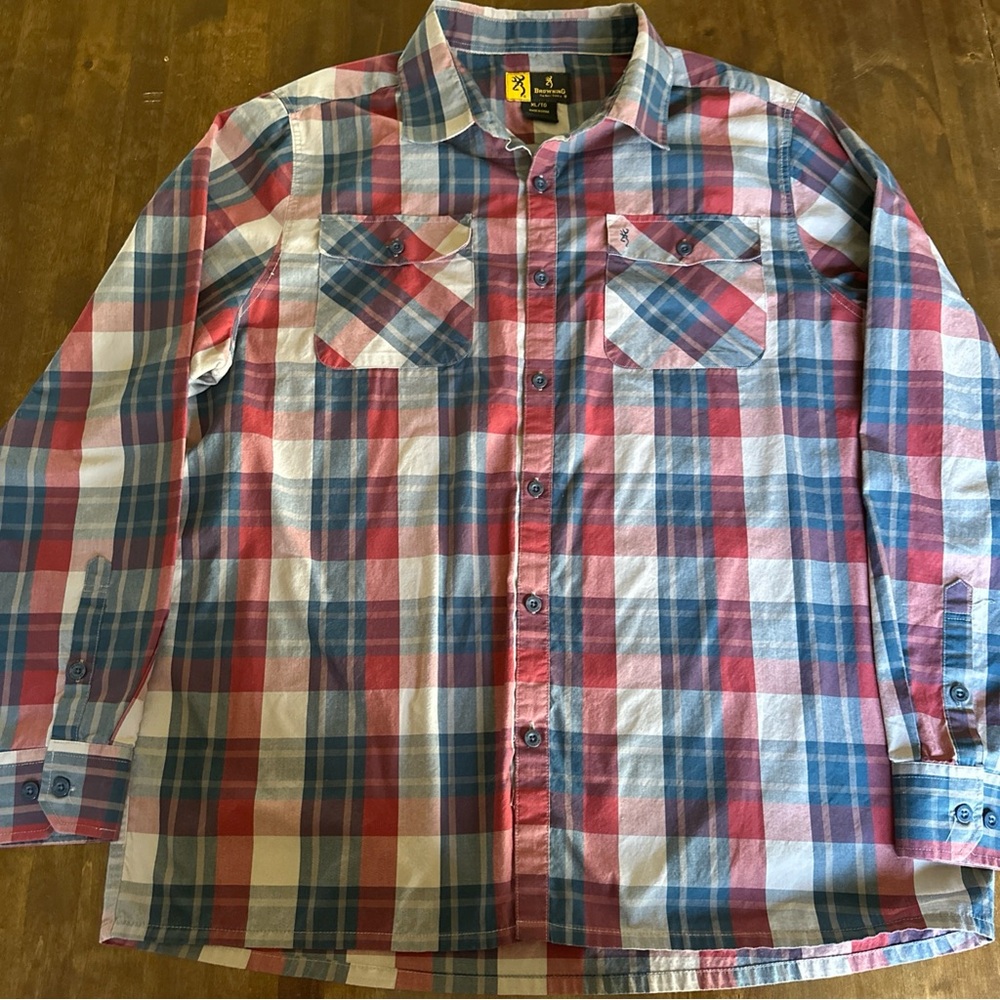 Browning XL Long Sleeve Button‎ Down Shirt Plaid Outdoor Hunting Deer Casual